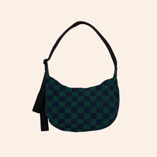 Baggu Crescent Bag - Navy Green Check