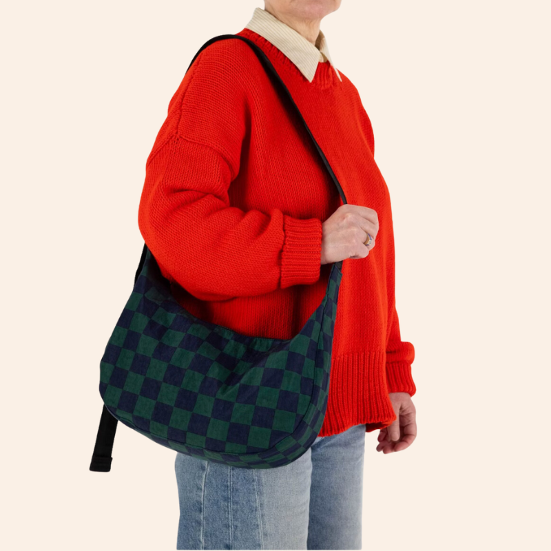 Baggu Crescent Bag - Navy Green Check