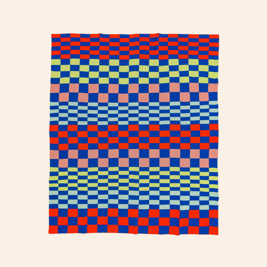 Knitted Throw - Mosaic Cobalt Check