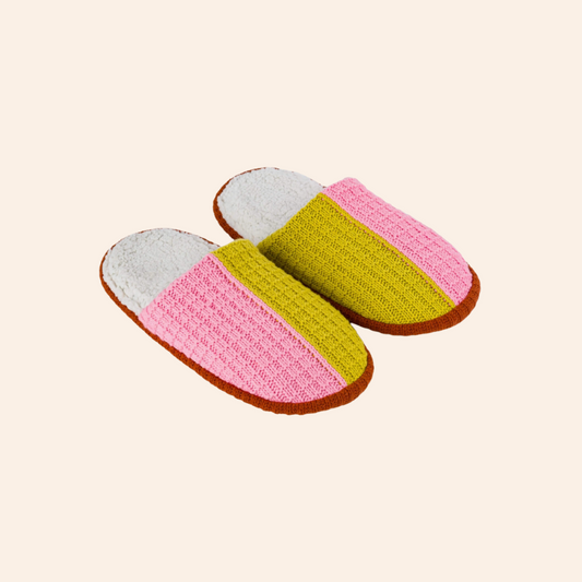 Colourblock Slippers - Olive/Pink