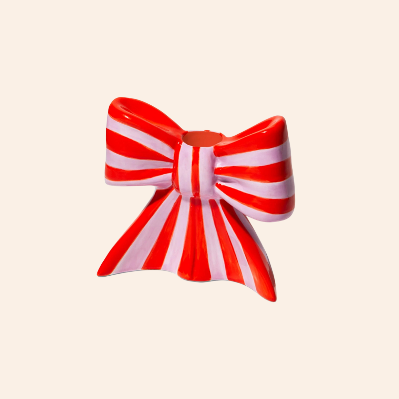 Bow Candleholder - Pink Stripe