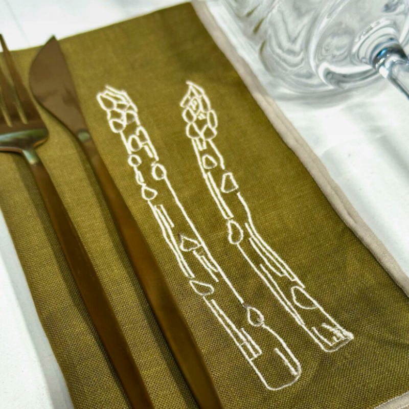 Embroidered Napkins - Asparagus