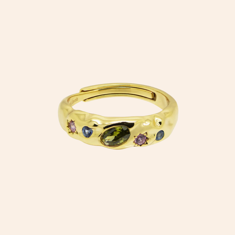 Pastel Stone Scatter Adjustable Ring - Gold