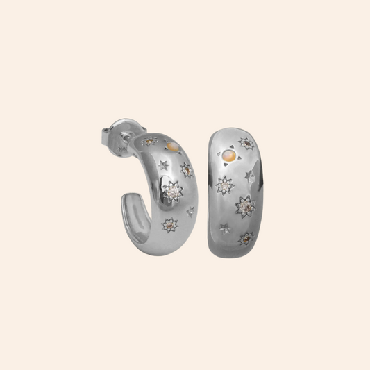 Glitter Chunky Hoops - Silver