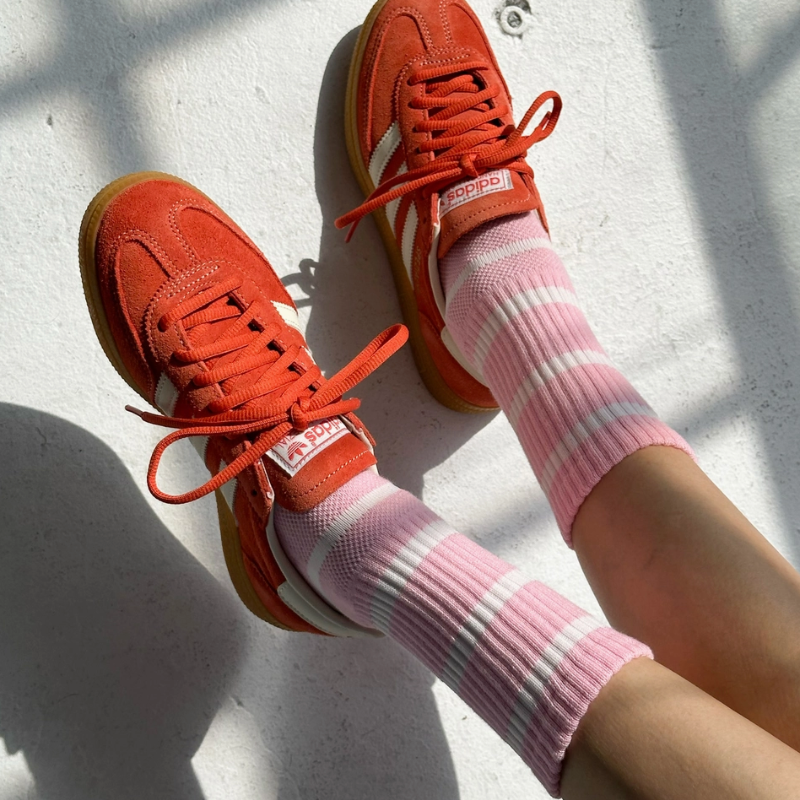 Boyfriend Socks - Pink White Stripe