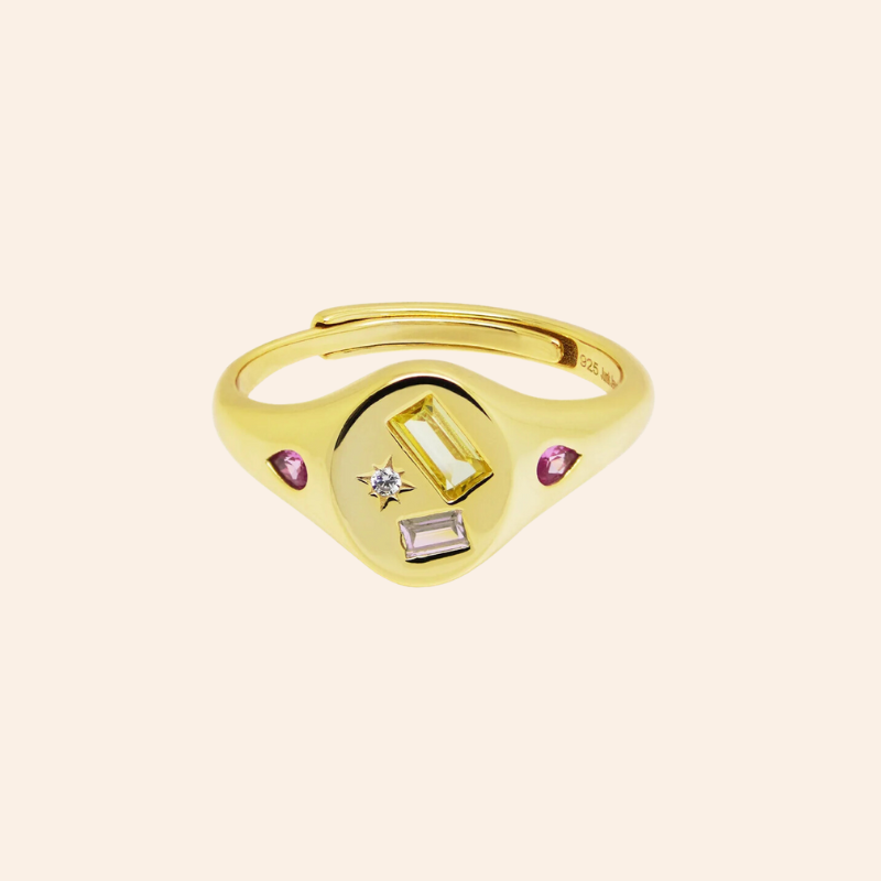 Multi-Stone Jewelled Adjustable Ring - Gold