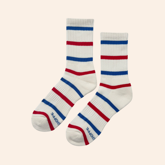 Boyfriend Socks - Red Blue Stripe