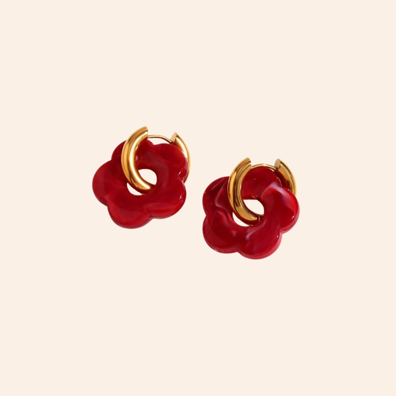 Flower Resin Hoops - Red