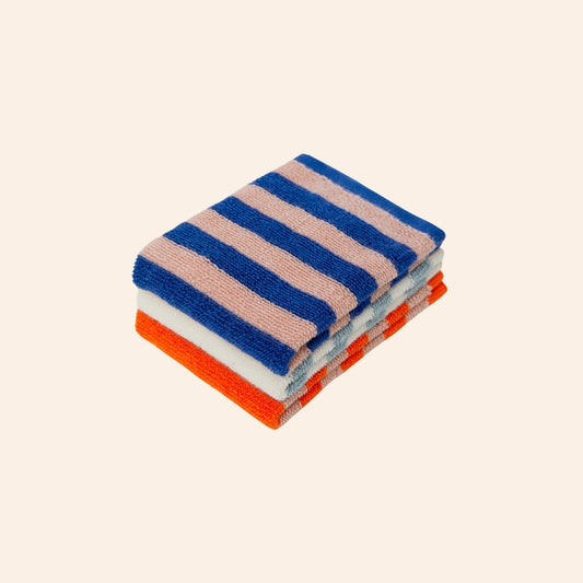 Striped Terry Washcloths - Cobalt/Aqua/Orange