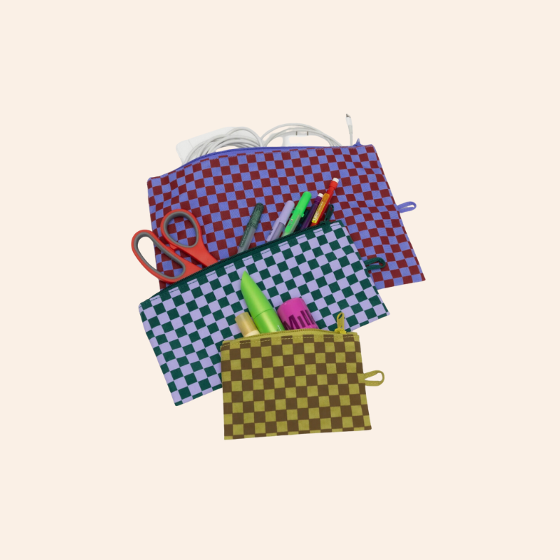 Baggu Flat Pouch Set - Jewel Checks