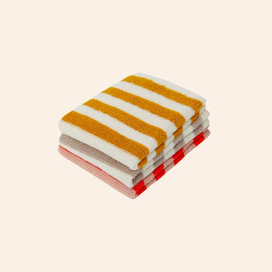 Striped Terry Washcloths - Citrus/Red/Putty