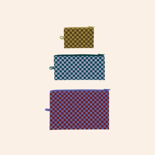 Baggu Flat Pouch Set - Jewel Checks