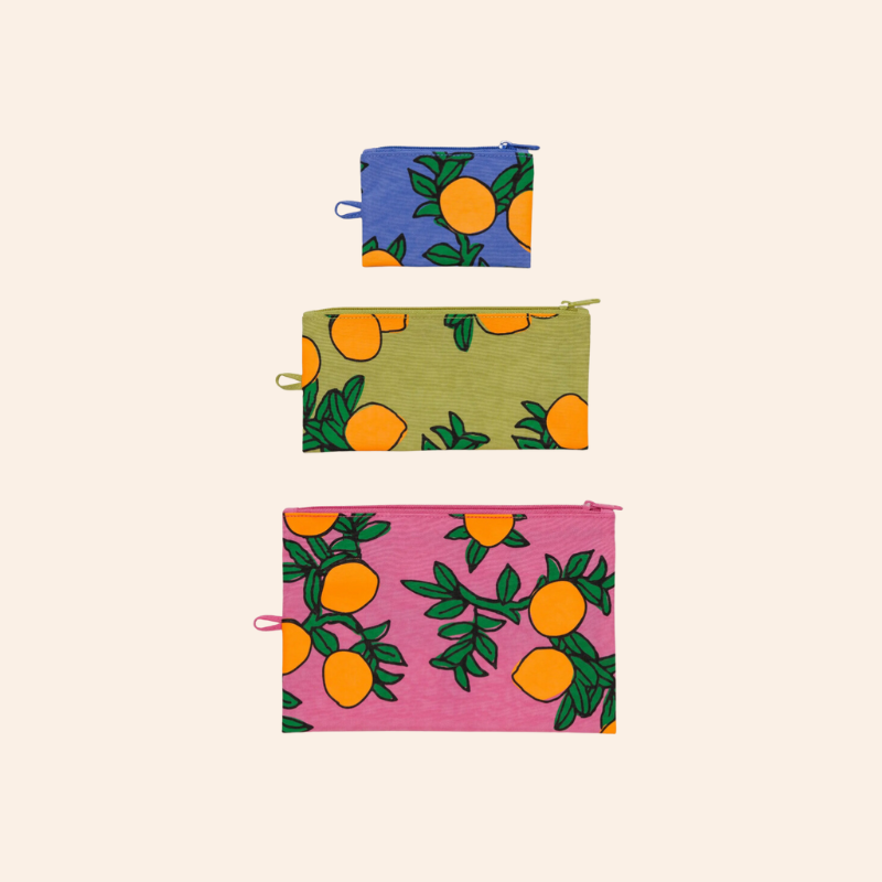 Baggu Flat Pouch Set - Orange Trees