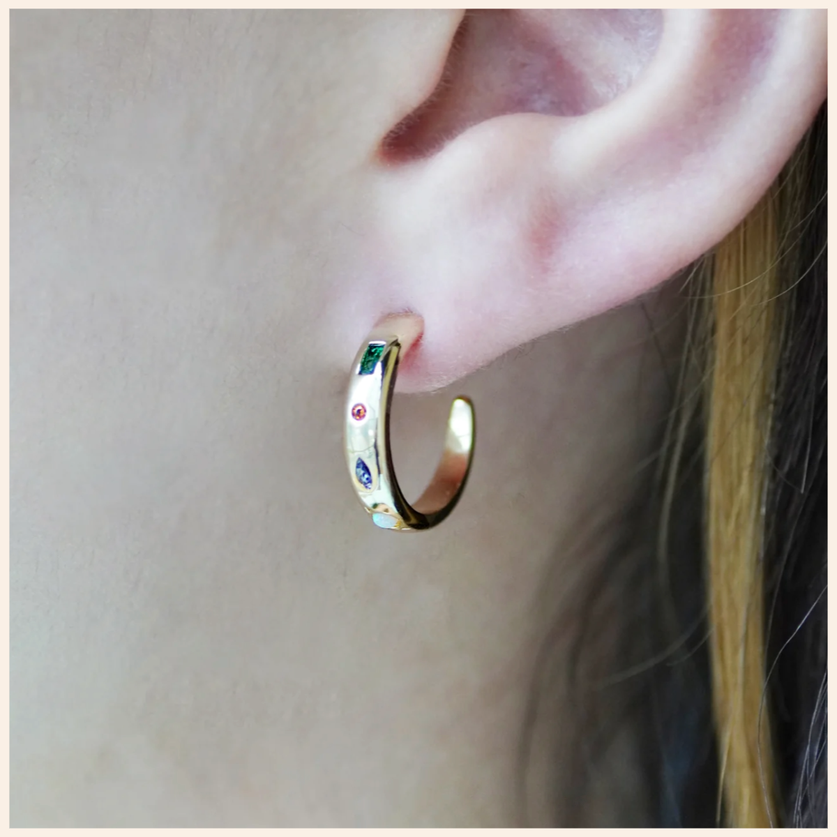 Gemstone Hoop Earrings - Gold