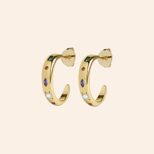 Gemstone Hoop Earrings - Gold