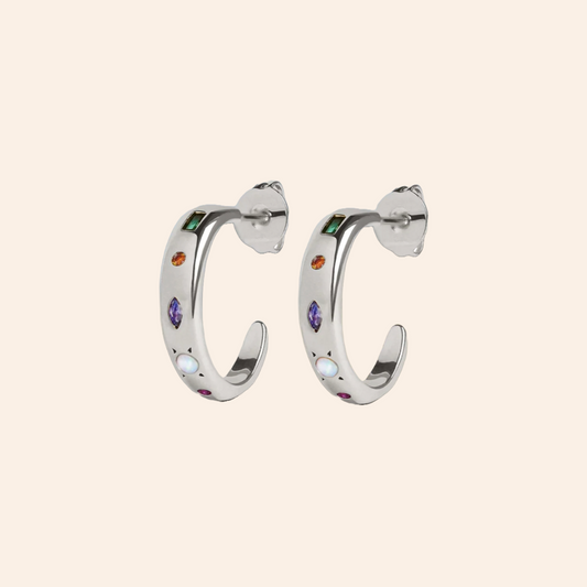 Gemstone Hoop Earrings - Silver