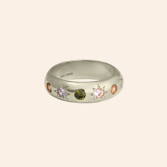 Pastel Stone Chunky Ring - Silver